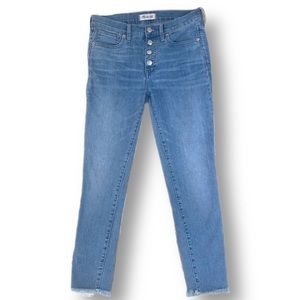 Madewell 9” High Rise Skinny Crop Button Fly Fray Light Wash Denim Jeans Size 27